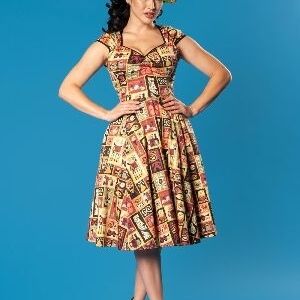 Pinup Couture Heidi Dress in Brown and Red Tiki Tile Printed Cotton Sateen 3XL